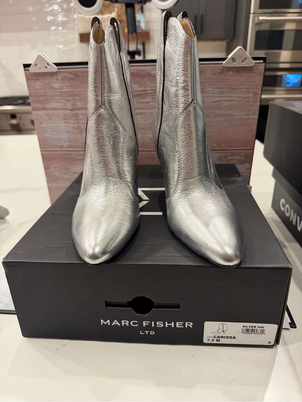 Marc Fisher Metallic Silver Pointed Ankle Booties